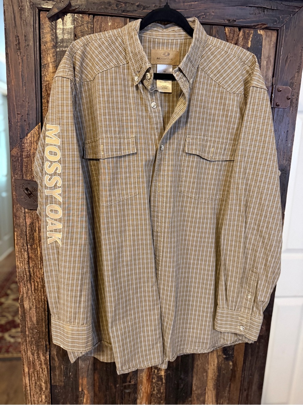 Mossy Oak Big Sky Western Shirt Men XL Plaid Long Sleeve Logo Hunting Outdoor